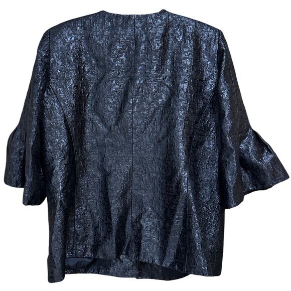 Anne Klein Jacket Plus 18W Black Textured 3/4 Sleeve Open Front Wool Blend FLAW - Picture 3 of 9